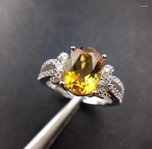 Clusterringen citrienring natuurlijk echt 925 sterling zilver fijn gele kristallen sieraden handwerk 12 12mm