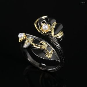 Cluster Ringen CIZEVA Overdreven Two Tone Gold Tungsten Resizable Withe Parel Vrouwelijke Vintage 925 Zilveren Banket Afrika Sieraden