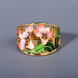 Cluster Ringen CIZEVA Prachtige Blad Bloem Gouden Ring Voor Vrouwen Elegante Lotus Bud Trendy Hohemia Mode Epoxy Emaille Sieraden