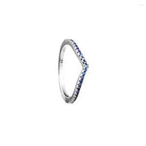 Cluster Rings CKK Tijdloze wens Sparkling Blue Ring For Women 925 Sterling Silver Original Sieraden Anillos Mujer Bague Plata Anel