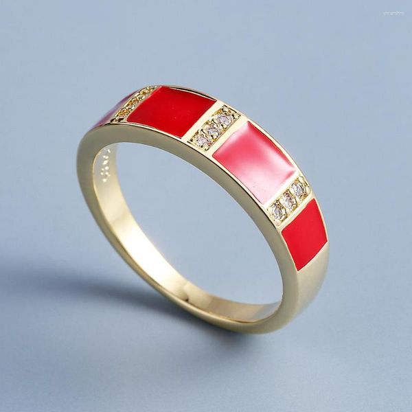 Anillos de racimo clásico 18k oro rojo goteo pegamento anillo para mujer Simple hecho a mano esmalte joyería fiesta boda nupcial pareja