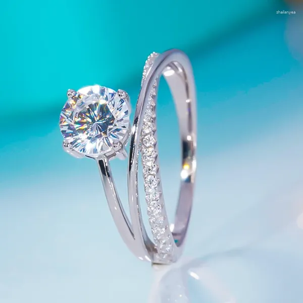 Cluster Anneaux Classic 1ct Super Flash 925 Sterling Silver Galaxy Diamond Ring For Women Wedding Bride Anniversary Engagement Fine Bijoux