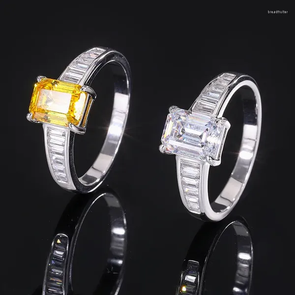 Anillos de racimo Clásico 6.5 8 mm Amarillo Blanco Oblongo Diamante de alto carbono 925 Plata Original certificado para mujeres Hombres Accesorios Regalo de fiesta