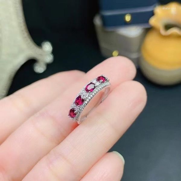 Bagues de cluster Classique 925 Bague en argent pour la fête 3mm 4mm Naturel Garnet Sterling Bijoux Cadeau Fille