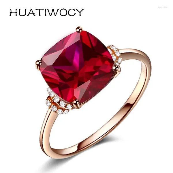 Bagues de cluster Classique 925 Bague de bijoux en argent avec Ruby Zircon Gemstone Rose Gold Couleur Doigt pour les femmes Accessoires de cadeau de fête de mariage