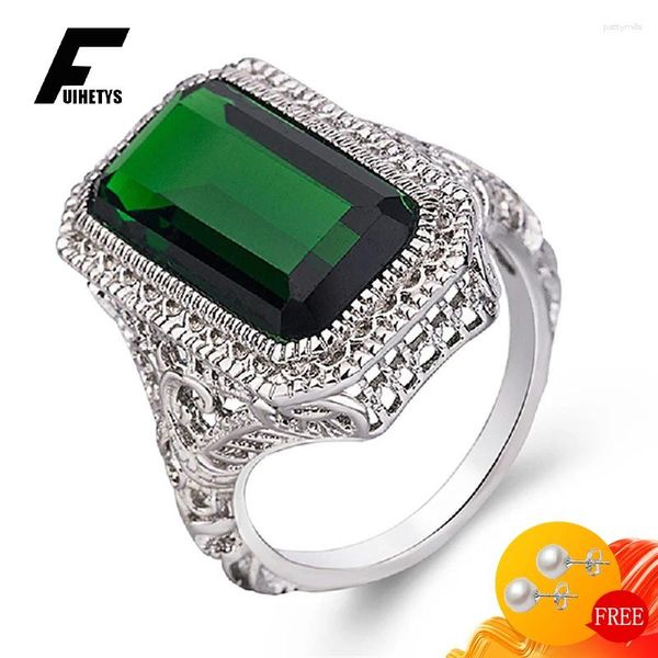 Anillos de clúster Classic 925 Silver Jewelry Ring Rectangle Emerald Gemstone Finger para mujeres Accesorios de fiesta de participación de bodas Al por mayor