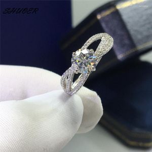 Anillos de racimo Clásico 925 Plata esterlina Brillante Corte Pase Diamante 1 D Color Moissanite Forever Love Anillo para mujeres Joyería