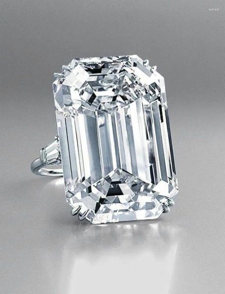 Anillos de racimo clásico 925 plata esterlina corte esmeralda diamantes simulados piedras preciosas banda de boda anillo romántico para mujeres joyería fina