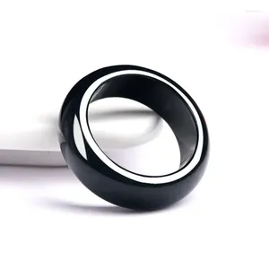 Anillos de clúster Auténtico Auténtico Natural Jade Ring for Men Women Ink Mathering Básico Joyas de mano Boosts Energy Budist Accessories Regalo