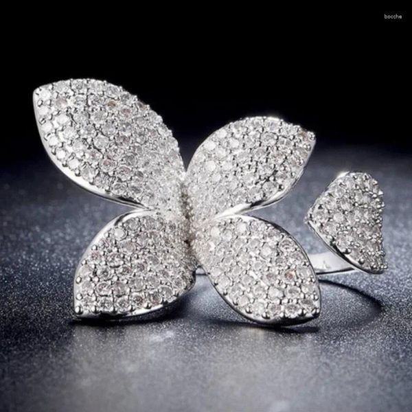 Bagues de cluster classique mignon style princesse cristal papillon femme bague ouverte pour accessoires bijoux réglables 2024