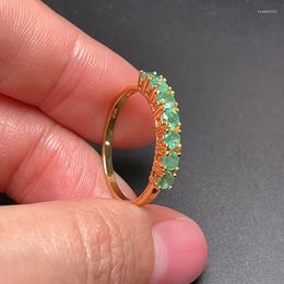 Clusterringen Klassieke smaragdgroene ring voor kantoorvrouw 3 mm Totaal 0,7 ct natuurlijk 925 zilver met 3 lagen 18K verguld