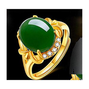 Anillos de racimo Clásico Étnico Chapado en oro Hetian Jasper Anillo con incrustaciones de jade Crisoprasa Boca abierta Ajustable Innovador Entrega de gotas Je Dhuht