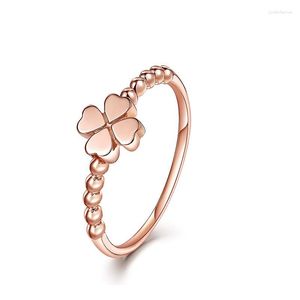 Cluster Anneaux Classique Brillant Trèfle À 4 Feuilles 18K Vrai Réel Solide Bandes D'or Pour Les Femmes Femme Petite Amie Fine Fantaisie Bureau Bijoux Cadeau