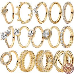 Cluster ringen klassieke gouden kleurenreeks 925 Sterling zilveren mousserende zirkon hartvormige kroonring prachtige luxe charme sieraden cadeau