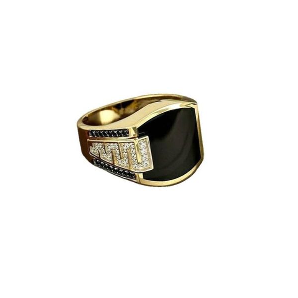 Bagues De Grappe Classique Hommes Bague De Mode En Métal Or Couleur Incrusté Pierre Noire Zircon Punk Pour Hommes Fiançailles De Mariage Vintage Bijoux D Dh0Mk