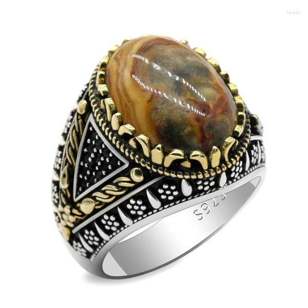 Bagues de cluster Classique Ovale Naturel Crazy Agate Pierre 925 Argent Bague De Mode Pour Hommes Et Femmes Bijoux Turc Punk Tendance Cocktail Party