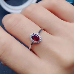 Cluster ringen klassieke Ruby zilveren ring voor verloving 4 mm 6 mm natuurlijke massieve 925 sieraden