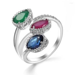 Cluster Ringen Klassieke Zilveren Kleur Hoge Kwaliteit Helder Blauw Vonken CZ Geometrische Stapelbare Opening Voor Vrouwen Bruiloft Sieraden Gift