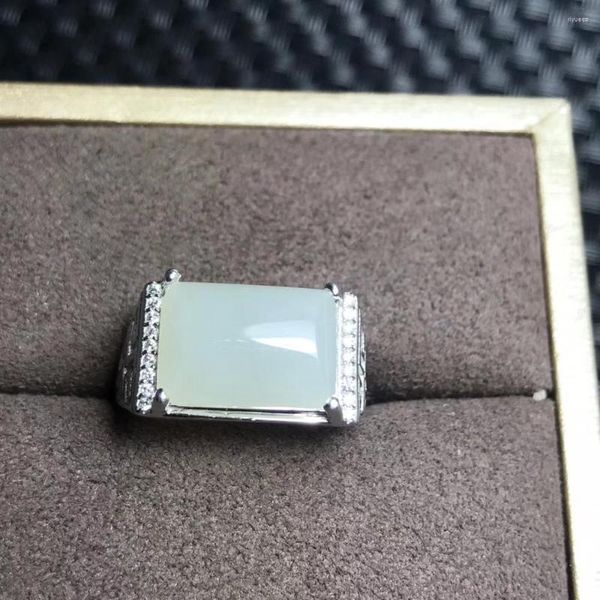 Anillos de racimo, anillo de Jade blanco clásico para hombres, joyería fina, potencia muscular Natural, tamaño grande, regalo de adorno de plata esterlina 925