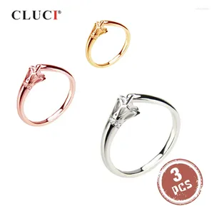 Cluster Ringen CLUCI 3 stks 925 Sterling Zilver Verstelbare Parel Ring Montage Eenvoudig Ontwerp Vrouwen Zirkoon Bruiloft Sieraden SR2061SB