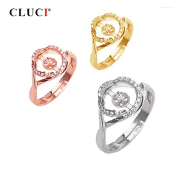 Anillos de conglomerados Cluci 925 Ring de oro rosa de plata esterlina para mujeres Montaje de perlas Joyas de circón ajustable SR2187SB