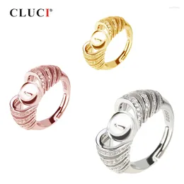 Clusterringen Cluci Silver 925 Verstelbare parelring Montage sieraden voor vrouwen feest Rose Gold Zirkoon Geometrische SR2013SB