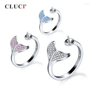 Cluster anneaux Cluci Silver 925 Zircon mignon pour les femmes anneau de perle réglable montage de baleine sterling en forme de queue SR2233SB