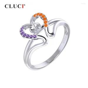 Cluster anneaux Cluci Silver 925 Love Heart Ring Special Design Special Women Pearl Montage Sterling Zircon Bijoux SR1081SB