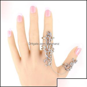 Clusterringen Cluster Gothic Punk Rock Stregestone Cross Knuckle Joint Armor Long FL Verstelbare vingerringen Geschenk voor vrouwen Girl Fash Otbga