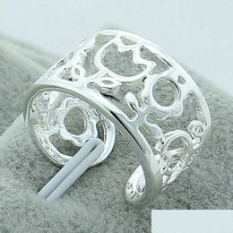 Cluster Ringe Cluster Ringe 925 Splitter Farbe Hohle Blume Ring Modeschmuck Für Frauen Trendy Verlobung Weihnachtsgeschenk Drop Deli Dhkzy