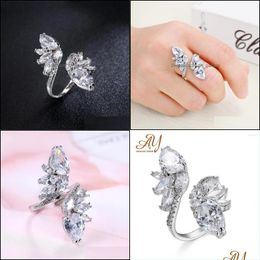 Anneaux de cluster Anneaux de cluster Anillos Yuzu Dazzling Sparkling Engagement Finger Flower pour femmes Solid Sier 925 Bijoux Mariage Statem Dhmvm