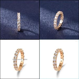 Bagues de cluster Bagues de cluster Bague de mode 925 Sier Bijoux avec Zircon Gemstone Gold Couleur Doigt pour femmes Promesse de mariage Pa Dhzys