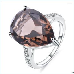 Anneaux de cluster Anneaux de cluster Gems Ballet 10 68Ct Naturel Fumé Quartz Poire Gemstone Bague Pour Femmes Solide 925 Sterling Sier Cocktail F Dhasf