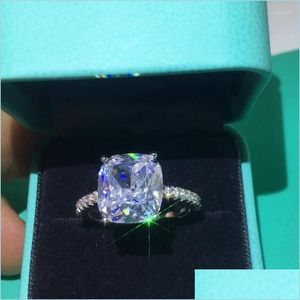 Clusterringen Clusterringen Handgemaakte Sier Color Promise Ring Cushion Cut 10mm CZ Sona Stone Betrokkenheid trouwring voor vrouwen Jewelr Dhmpy