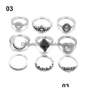 Bagues de cluster Bagues de cluster Bijoux Réglable Ouvert Géométrique Rétro Bague Vintage Knuckle Doigt Empilable Ensemble Bijoux Bague Dhk4E