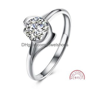 Bagues de cluster Bagues de cluster Luxe Femme Réel 925 Sterling Sier Bague de fiançailles Cristal Solitaire Mariage pour bijoux Bague Dhhwd