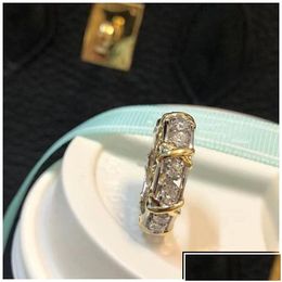 Anillos de clúster Anillos de clúster anillo de lujo Schlumberger Esigner S925 Sterling Sier Cross Fl Crystal Finger para mujeres Joyas de moda Drop9d