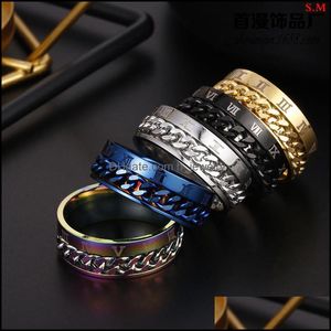 Clusterringen Clusterringen Luxe Romeinse numeralen Spinner ketting mannen ring mode 8mm breedte mticolor roestvrij staal voor sieraden cadeau dhcgg