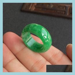 Anillos de racimo Anillos de racimo Anillo de jade verde natural Jadeíta Amet Moda Encanto chino Joyería Artesanía tallada a mano Regalos de la suerte Mujeres M Dhwcs