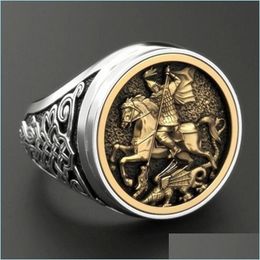 Clusterringen Clusterringen Punk Delicate Warrior Dragon Mens Ring Sieraden Hip Hop Soldier Militaire Signet voor mannen Persoonlijkheid Gifts DHDT's