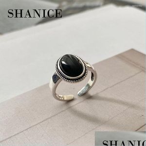 Clusterringen Clusterringen Shanice Black Onyx voor vrouwen Real 925 Sterling Sier Fine Jewelry Open Ring Vintage 100 Natural Stone Mot Dhfka