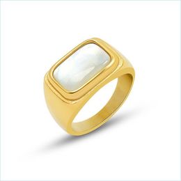 Clusterringen Clusterringen roestvrij staal wit zeeschelp design ring goud gevulde retro voor vrouwen kpop stijl Hawaiiaanse sieraden joyer dhdig