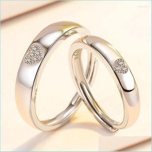 Cluster anneaux de cluster anneaux timbres sier couple pour les amoureux du cœur ajusté ouverture anneau femmes hommes anniversaire accessoires de fête de fête bijou dhfdg