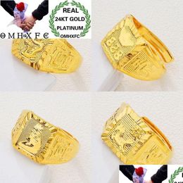 Anillos de racimo Anillos de racimo Venta al por mayor Moda europea Hombre Fiesta masculina Cumpleaños Regalo de boda Cuadrado Dragon Boat Redimensionable 24kt Real G Dh3J6