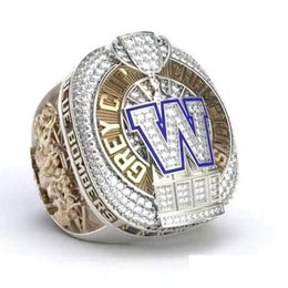 Anneaux de cluster Anneaux de cluster Winnipeg Blue 2021 Bombers CFL Coupe Grey Team Champions Championnat Bague avec boîte en bois Souvenir Hommes Fan Dh5Ph