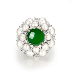 Cluster anneaux cmajor argent sterling sterling diamant perle diamant chalcedon chinois oriental esthétique rythme élégant pour les femmes