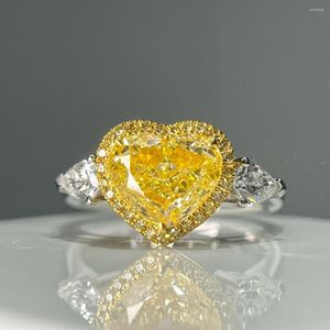 Clusterringen CNZX NGTC Diamondring 2.013CT 18K GOUD Fancy Lichtgele diamanten bruiloft Betrokkenheid vrouwelijk voor vrouwen boete