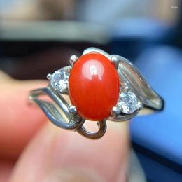 Anillos de racimo CoLife Jewelry Anillo de coral rojo natural para fiesta 6 8 mm Plata preciosa 925 Jewerly