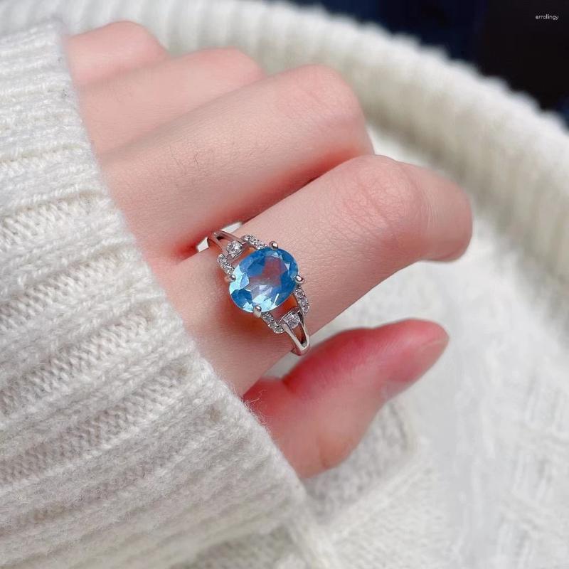 Ringos de cluster colifelove 7mm 9mm 2CT VVS Grade Natural topázio Design de anel estilo azul Sier Novembro Birthstone Presente para mulher