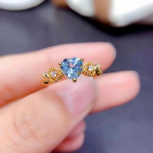 Bagues de cluster CoLifeLove Light Blue Topaz Ring 6mm 0.6ct VVS Grade Bijoux naturels Mode 925 Silver Heart Gemstone
